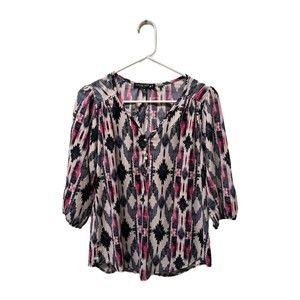 Living Doll 3/4 Sleeve Pink, Black, and White Blouse, Medium, Pre-owned